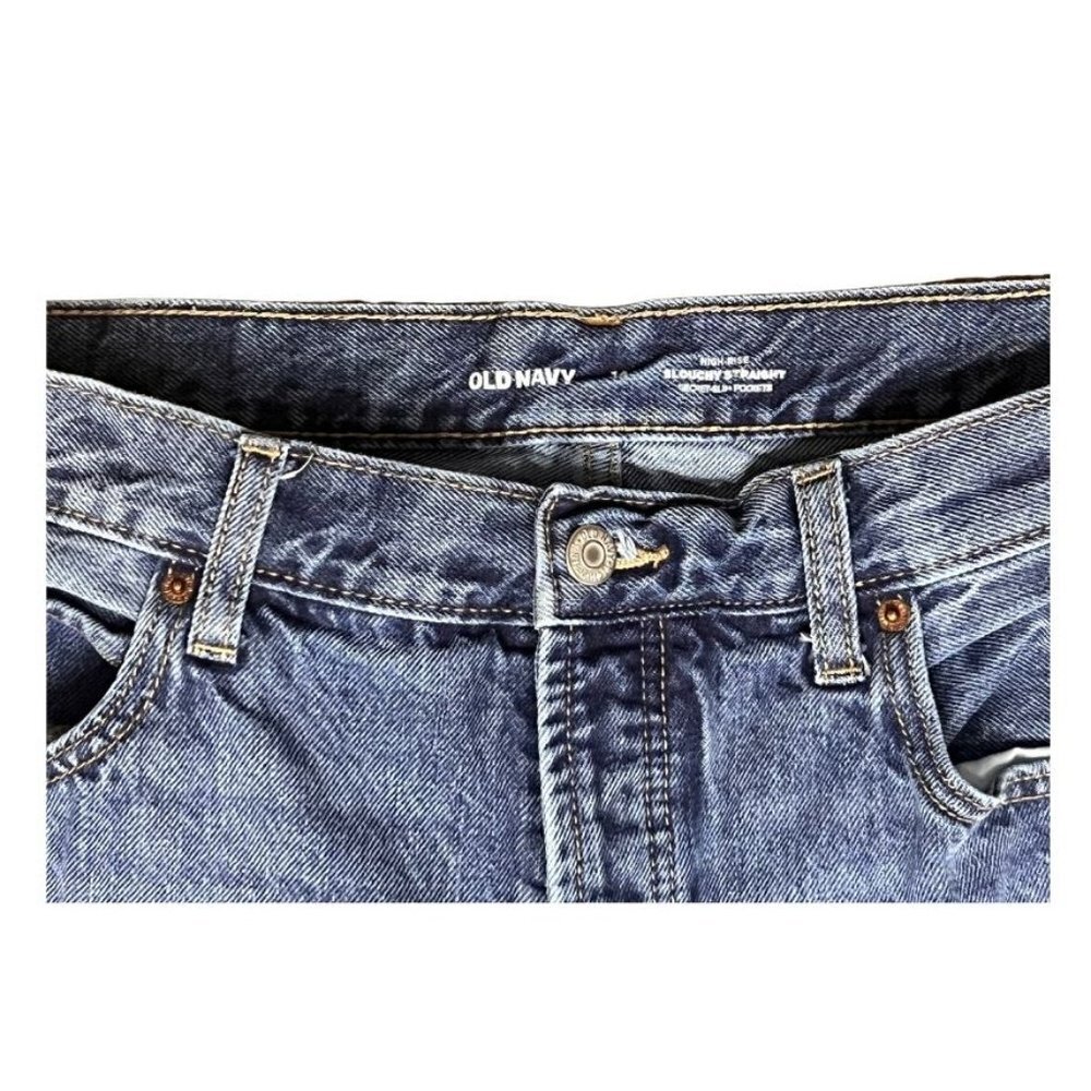 Old Navy High Rise Slouchy Straight Ripped Denim Jeans (Womens14) - Picture 4 of 8